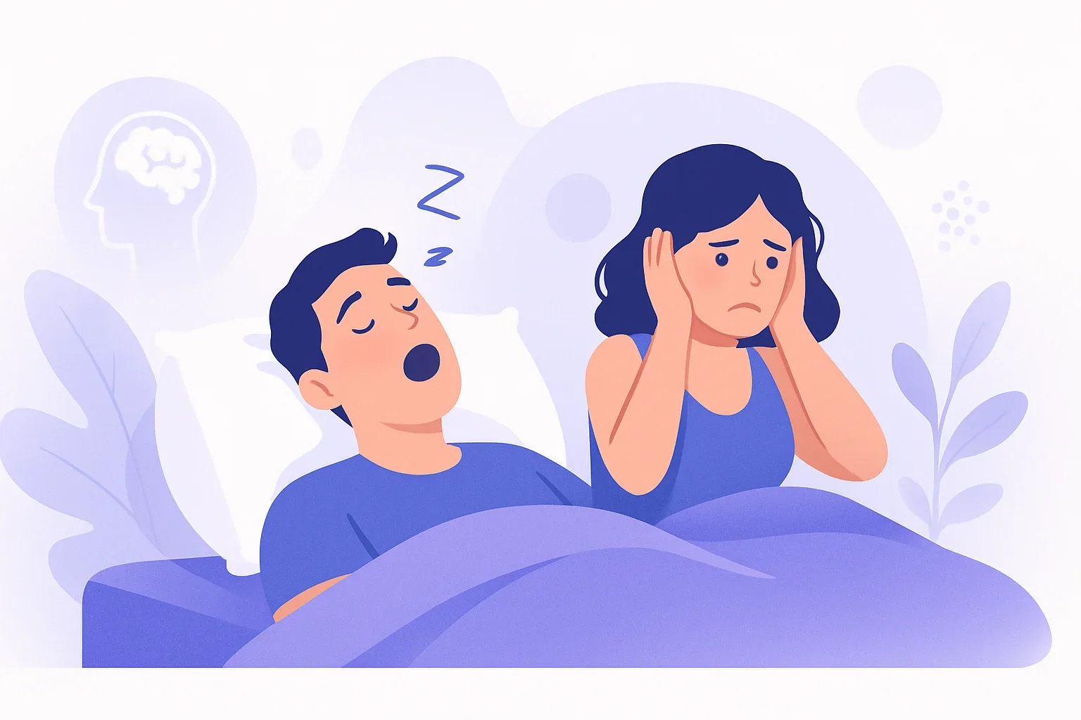 Иллюстрация: Человек храпит и мешает спать. Что делать?